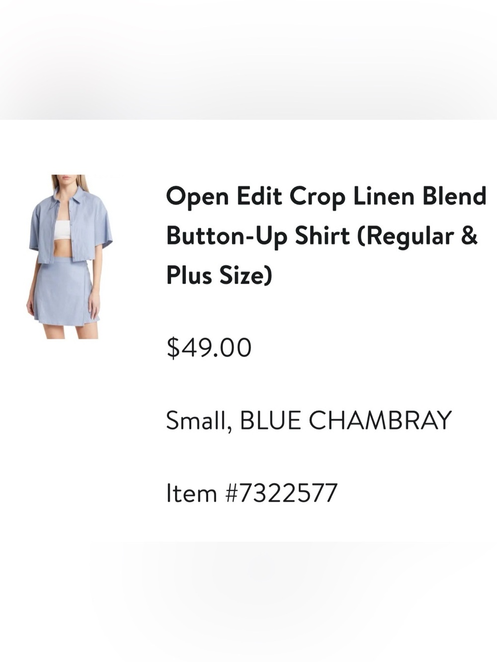 Open Edit Cropped Button-Front Shirt - Light Blue - Picture 5 of 5
